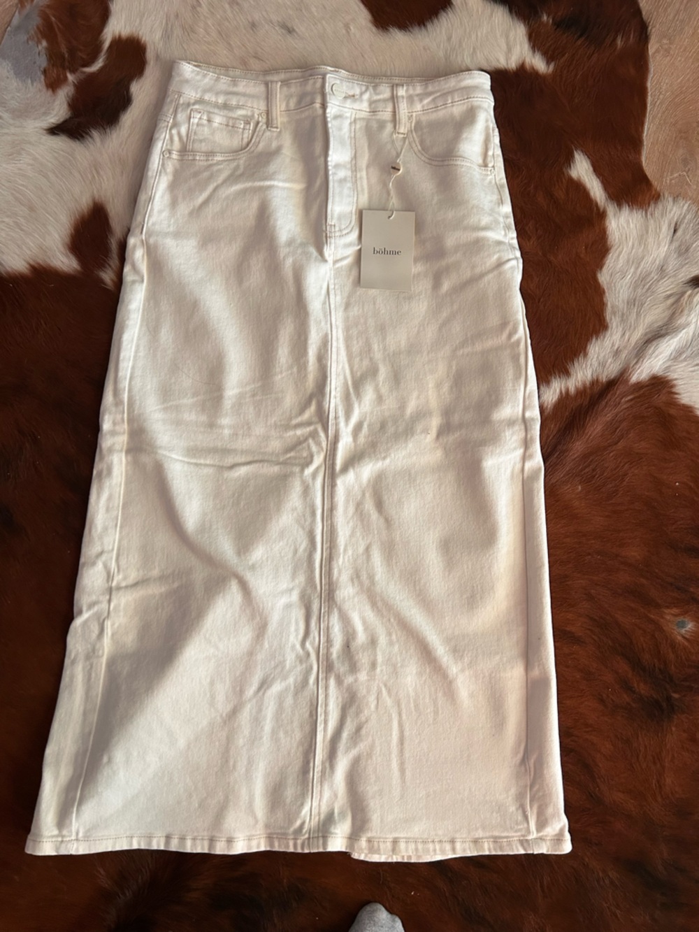 NWT Risen Jeans White Denim Skirt with Back Slit - size L